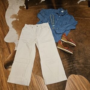 Universal Thread Cream Vintage Cropped Wide Leg Pants Sz 8 Neutral Staple Classy